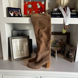 Women’s Over-the-Knee Suede Heeled Boots in Taupe